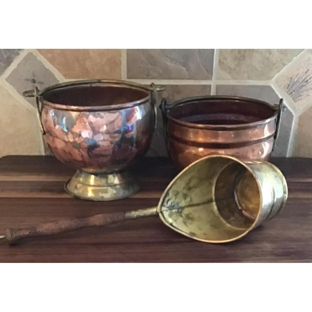 Vintage Holland Copper Brass Miniature Cauldron Pot Set 4.5